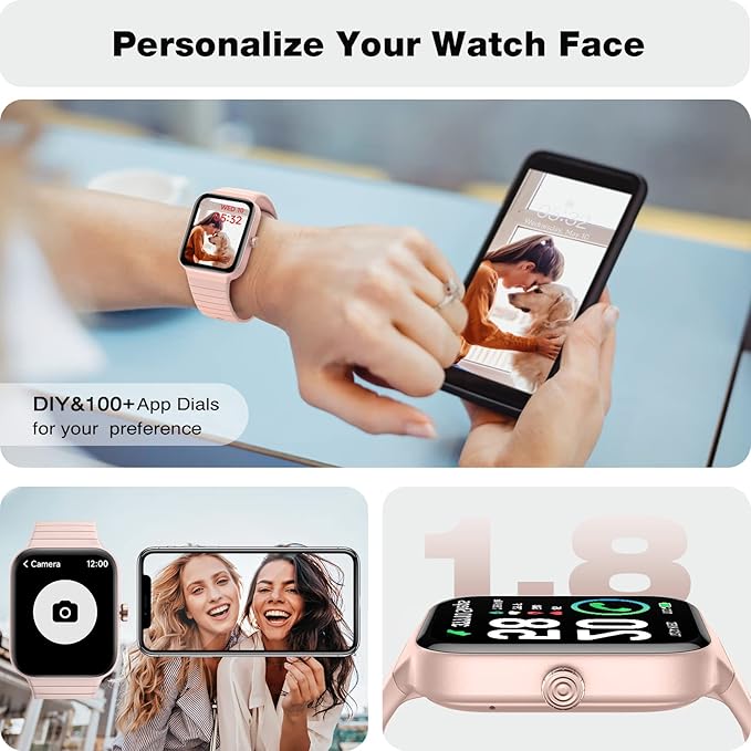 Fitpolo Smart Watch for Women,1.8” Touchscreen, Bluetooth Call, Alexa Built-in,24/7 Heart Rate, SpO2 Monitor, Step Counting, Sleep Tracking, IP68 Waterproof Fitness Tracker Watch for Android iPhone