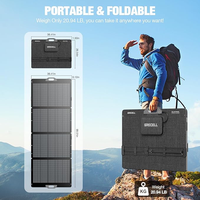 GRECELL 350W Portable Solar Panel for Power Station Generator, Foldable Solar Panel, 37.4V High-Efficiency Solar Charger 350W Power Backup with XT60/Anderson Output for Outdoor Van Camper Off-Grid