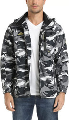 TACVASEN Men's Rain Jacket Lightweight Windbreaker with Hooded Water Resistant Outdoor Raincoat for Hiking Travel Camping