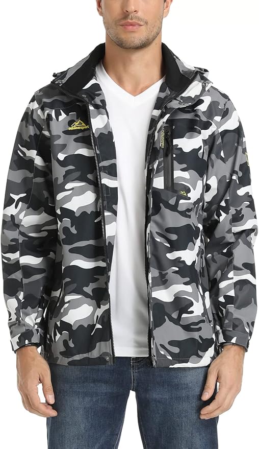 TACVASEN Men's Rain Jacket Lightweight Windbreaker with Hooded Water Resistant Outdoor Raincoat for Hiking Travel Camping