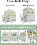 Double Deck Lunch Box for Women, Expandable Insulated Large Lunch Bag Women Leakproof Lightweight Lunch Cooler Bag Durable Lunchbox for Work Outdoor Travel, Green