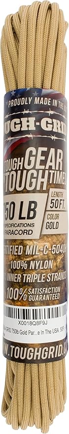 TOUGH-GRID Paracord Rope 750 lbs Nylon Parachute Cord, Made in USA Survival Kit, Outdoor Adventures, Camping, Tactical Gear & Emergency Supplies, Military Type IV Mil-Spec