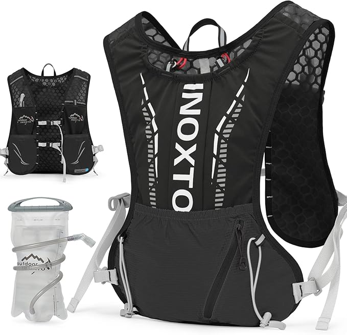 INOXTO Hydration Vest Backpack,Lightweight Water Running Vest Pack with 1.5L Water Bladder Bag Daypack for Hiking Trail Running Cycling Race Marathon for Women Men