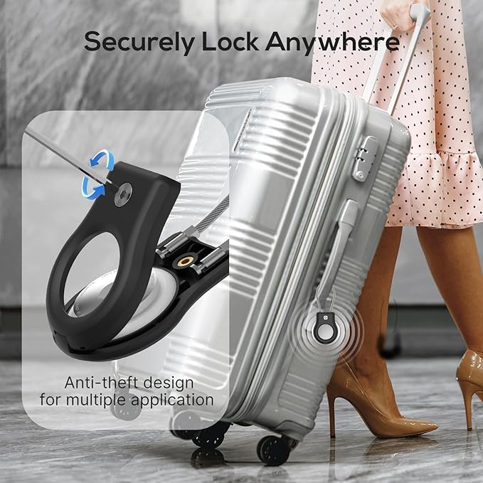 Air tag Holder,(4 Pack) Air Tags Keychain with Secure Lock,Air Tags Case with Wire Cable for Apple Airtag,Anti-Lost Protective Case with Keyring for Luggage, Key, Pet, Bag, Black/Blue