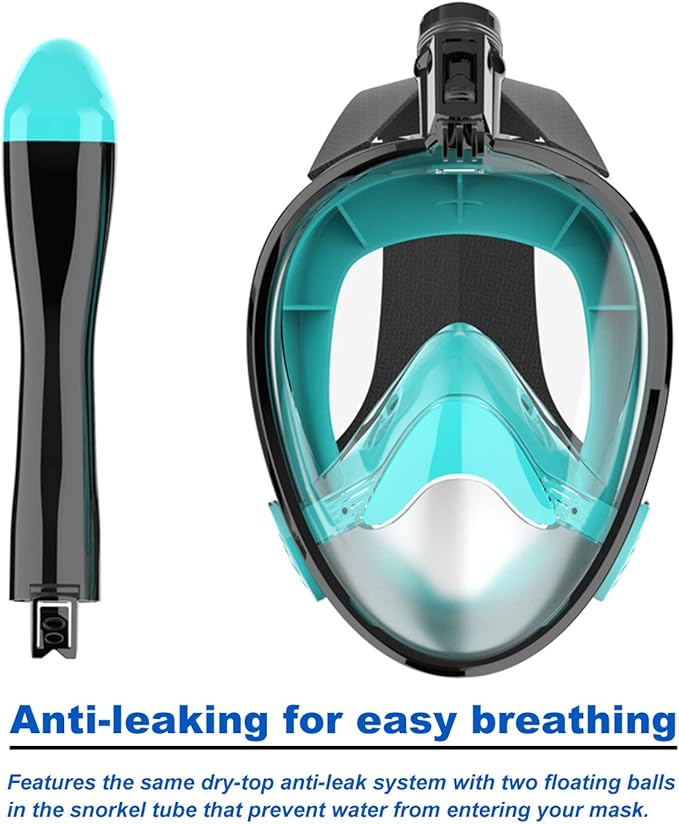 Full Face Snorkel Mask, Diving Mask for Kids and Adults,180° Panoramic View Snorkel Mask with Camera Mount, Safe Breathing, Anti-Leak&Anti-Fog