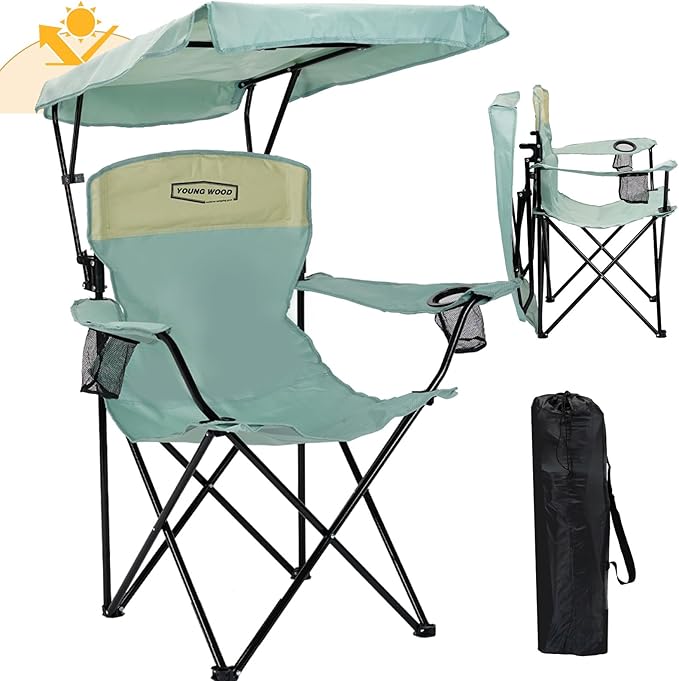 YOUNG WOOD Portable Camping Chair Beach Chair with Shade Canopy, Fold Lightweight Oversized for All, Easy to Open and Close Without Installation, Side Pocket Design for All Outdoor Activities，Blue