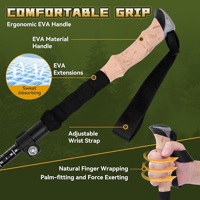 Trekking Poles Aviation Grade Aluminum Alloy-Strong Lightweight Collapsible Walking Sticks for Hiking Poles for Women, Men,Seniors in The 4 Season,All-Terrain,2pc Per Set