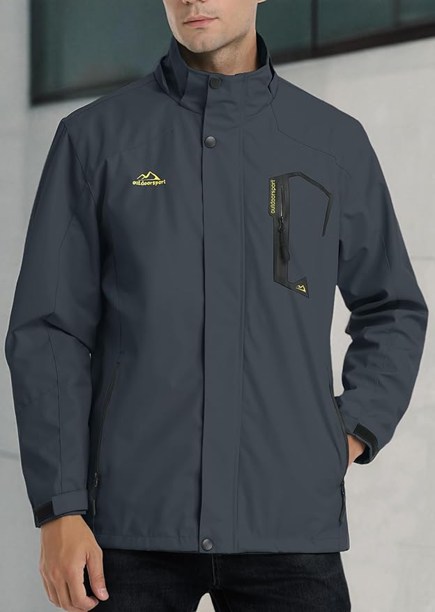 TACVASEN Men's Rain Jacket Lightweight Windbreaker with Hooded Water Resistant Outdoor Raincoat for Hiking Travel Camping