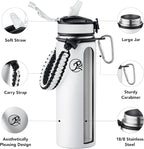 GOSWAG Insulated Sports Water Bottle, 24oz 2 Lids(with Straw/No Straw), Stainless Steel Water Bottles with Paracord Handle, Insulated Bottle with Double-Wall Vacuum Insulation