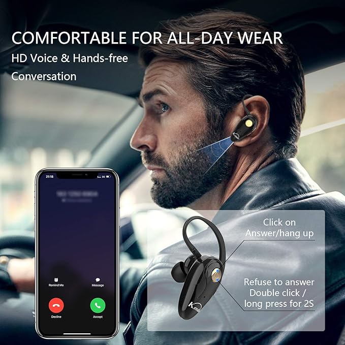 Bluetooth Headset, V5.0 Ultralight Wireless Headphone Cell Phone Earpiece with Mic Headsetcase,Volume Control, Handsfree Earbud,Compatible with Android/iPhone/Smartphones/Laptop