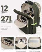 LOVEVOOK Laptop Backpack Purse for Women, Work Business Travel Computer Bags, College Nurse Backpack for Womens, Quilted Casual Daypack with USB Port, Fit 15.6 Inch Laptop, Army Green