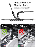 Quickeep Car Carplay Cable 3ft Coiled USB A to USB C Fast Charge Cord for iPhone 16/15/Plus/Pro Max/MacBook Pro, Auto Coiled Retractable iPhone Car Cord
