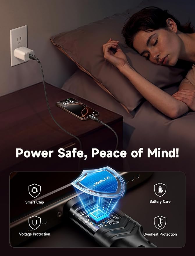JSAUX USB C Cable [2-Pack 6.6ft], USB A to USB Cord Fast Charging for iPhone Air, iPhone 17, iPhone 17 Pro, iPhone 17 Pro Max, iPhone 16/iPhone 15 Series, Samsung S20 S10, Note 20 10,Car Play - Black