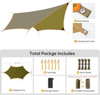 FREE SOLDIER Camping Tarp Waterproof Portable Multifunctional Outdoor Camping Traveling Awning Backpacking Shelter Rain Tarp (Greenish Brown 6 Loop 10×12ft)