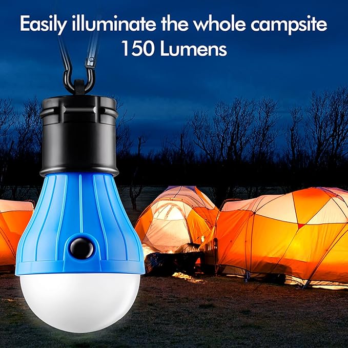 Tent Lamp Portable LED Tent Lights Blue 5 Packs Hook Hurricane Emergency Lights LED Camping Lights Bulb Camping Tent Lanterns Camping Equipment for Camping Hiking Backpacking Fishing Outage