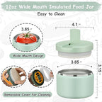 12oz Insulated Vacuum Food Jar with Buckle Lid Wide Mouth Soup Thermo for Hot Food Kids Leakproof Stainless Steel Lunch Container (Mint, 12OZ)