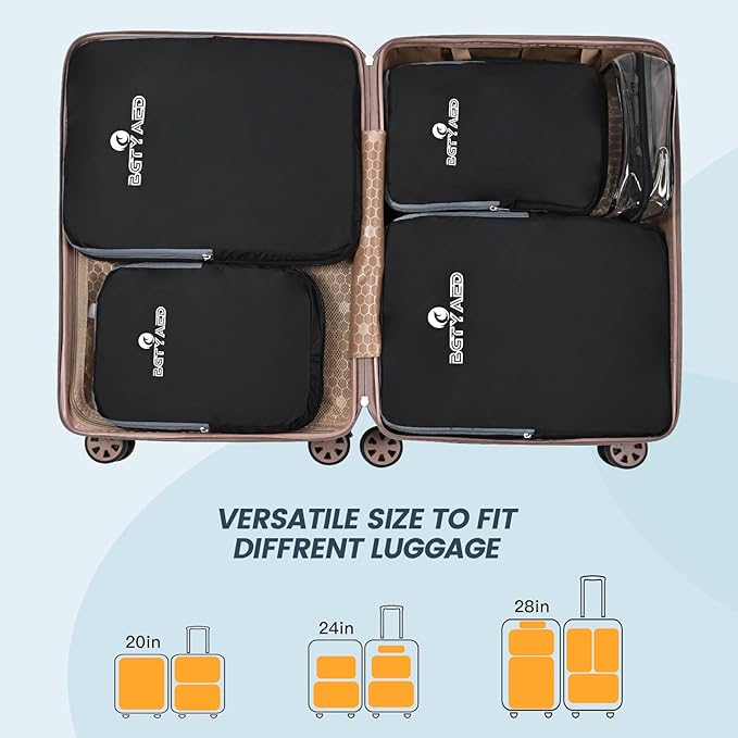 7 Set Travel Packing Organizers Compression Cubes for Suitcases Storage Bags for Compression Carry-on Easy Organizing of Travel Essentials BGTYAED