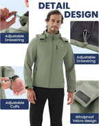 WULFUL Men's Softshell Jacket Waterproof Lightweight Insulated Windbreaker Fleece Lined Rain Shell Jacket for Hiking Travel