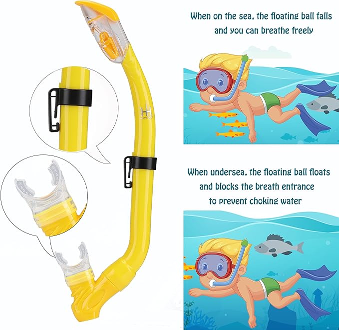 Kids Mask Fins Snorkel Set Snorkeling Packages, with Diving Mask, Snorkel, Adjustable Swim Fins, Mesh Bag, Anti-Fog Anti-Leak Snorkeling Gear for Kids for Snorkeling Swimming Diving