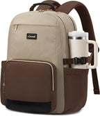 LOVEVOOK Laptop Backpack for Women with Pouch Pocket for Large Capacity Cup,18 Inch Teacher Nurse College Work Backpack Purse,Waterproof Laptop Bag Computer Back Pack for Travel, Khaki-Coffee-Black