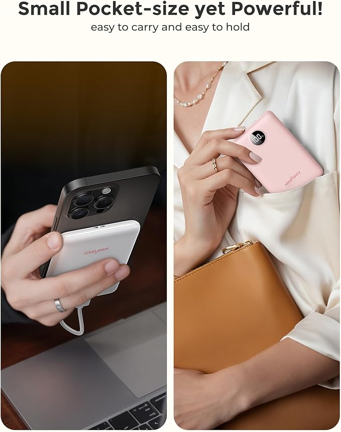 Small Portable Charger Power Bank 10,000 mAh, Upgraded Compact Battery Pack for Phone Charging, PD3.1 & QC Fast Charging Mini Travel Power Bank for iPhone/Samsung/Google/Tablet/AirPod (White)