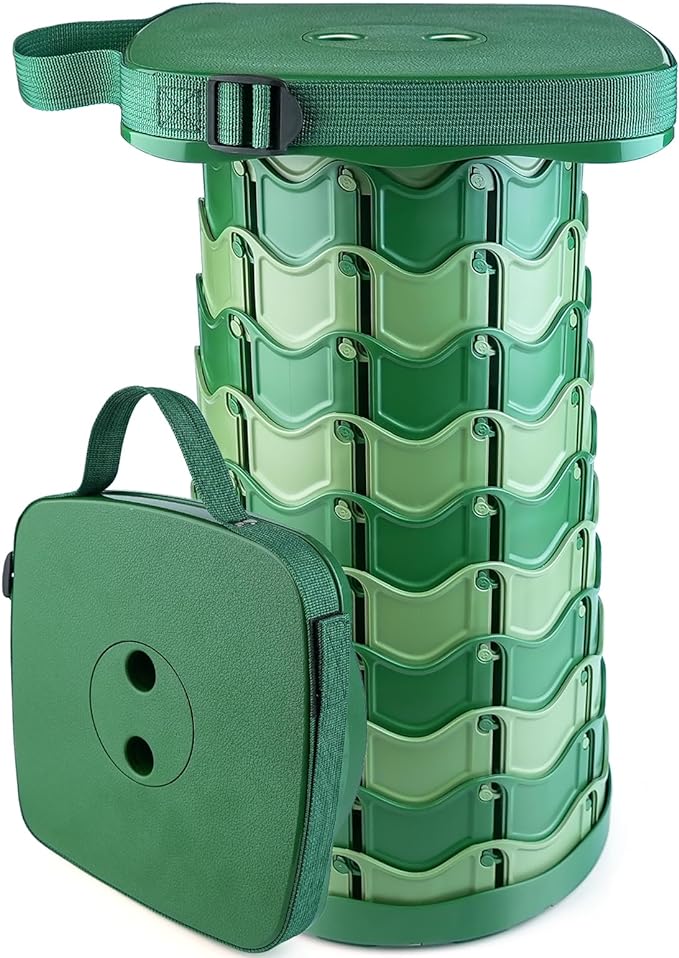 Upgraded Folding Stool Large Square Surface 550lbs Load Capacity Heavy Duty Collapsible Portable Telescopic Stool for Camping Travel Hiking (Camouflage)