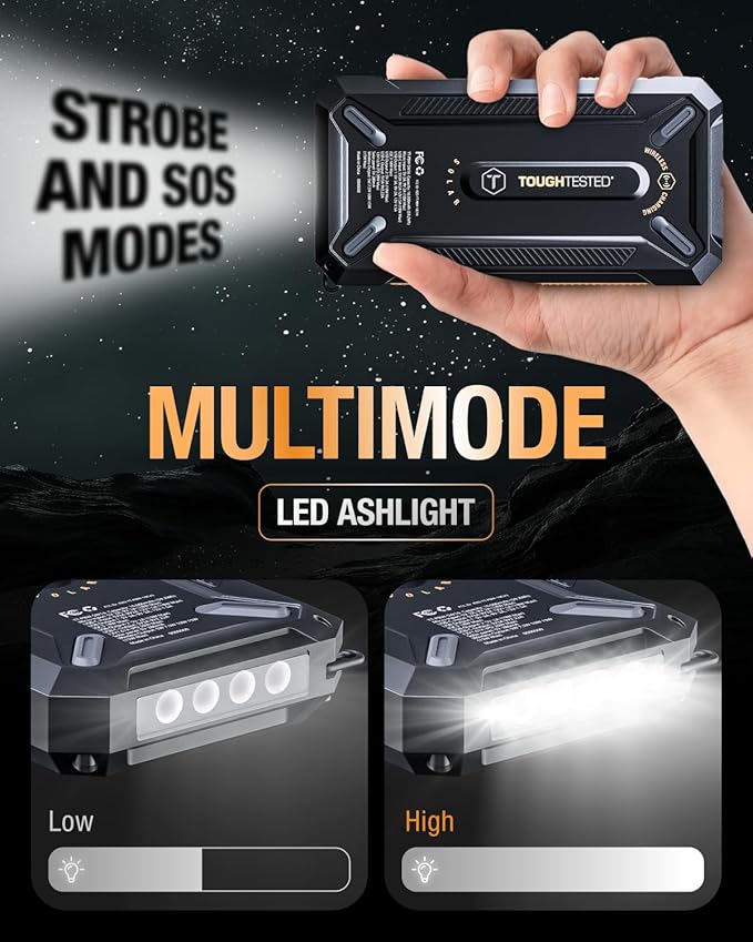 ToughTested 16,000 mAh Fast Charging Solar Power Bank, Portable Solar Charger External Battery Bank with Wireless Charging | IP65 Waterproof, Dustproof, Shockproof for Camping, Travel & Emergency Use