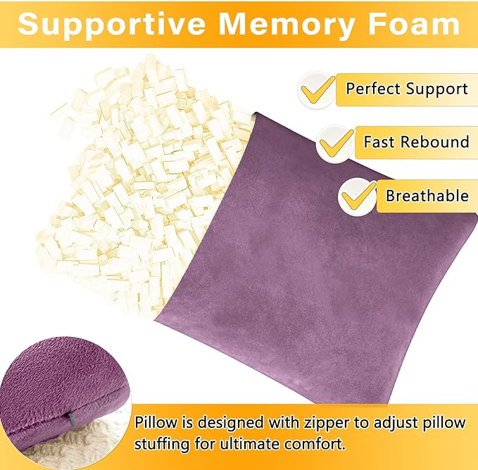 2 Pack Small Pillow, Memory Foam Mini Pillow 11 X 7 Inches for Travel, Sleeping, Nap and Neck, Knee, Lumbar Support, Tiny Cushion for Pet, Dogs (Dark Purple)