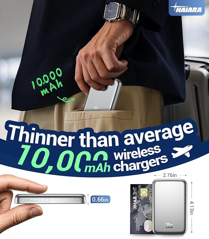 for Magsafe Battery Pack, 10000mAh Magnetic Portable Charger with USB-C 20W Fast Charging, Slim & Lightweight Wireless Power Bank for iPhone Air/17/16/15/14/13 Series, for Travel Cruise Essentials