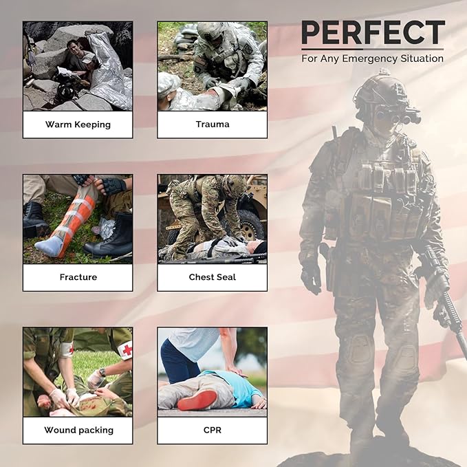 IFAK Trauma First Aid Kit Molle Pouches Emergency Survival Kit for Tactical Military Car Travel Hiking Camping with Vented Chest Seal, Israeli Bandage, Splint, Thermal Blanket, Gloves