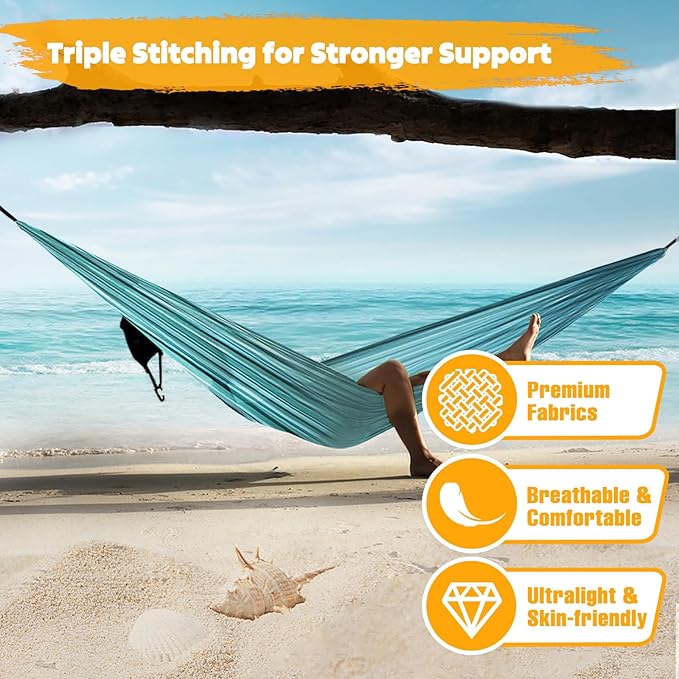 NATUREFUN Ultra-Light Travel Camping Hammock | 300kg Load Capacity,Breathable,Quick-Drying | 2 x Premium Carabiners,2 x Nylon Slings Included | Outdoor Indoor Garden
