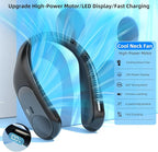 Portable Neck Fan,Personal Wearable Bladeless Fan,LED Display,4-Speeds,6000mAh USB Rechargeable,360° Strong Cooling Wind,Hands Free,Long Lasting,Birthday Gifts for Men Women Dad Mom (Black)