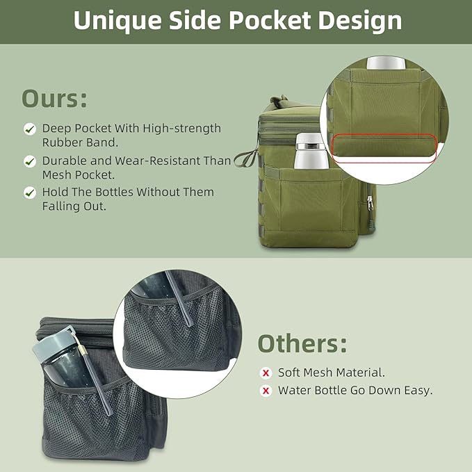 HSHRISH Tactical Lunch Bag, Large Expandable Lunch Box for Men, Durable Leakproof Cooler Bag with Molle Webbing, for Adults/Work Outdoor Picnic Trip Camping, 20 Can/15 L, Army Green
