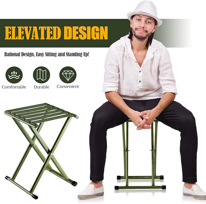 2 Pcs Folding Camping Stool Portable 17.8 Height Stool Lightweight Chair Foldable Camping Seat Hold up to 600 Lbs for Outdoor Walking Hiking Fishing Hunting Travel Gardening, Green