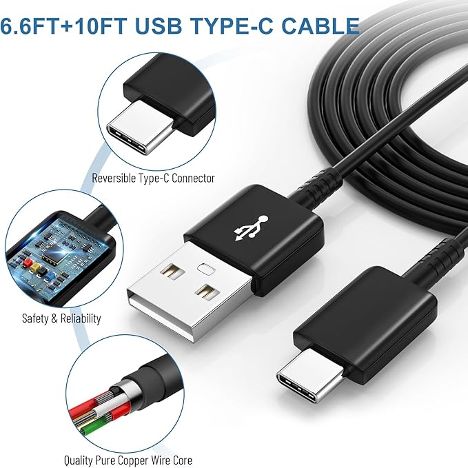Type C Charger Fast Charging,Android Phone Charger Block with USB C Charger Cables 6.6Ft & 10Ft for S26/S25/S23/S22/S21/S20/S10/S10 Plus/S10E/S9/S8/S21Ultra/S22+/S22 Ultra/Note 8/9/10/20