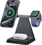 Charging Station for Multiple Devices Apple: Woruda 3 in 1 Magnetic Wireless Charger Stand for Mag Safe iPhone - Nightstand Charging Dock for iPhone 16 15 14 13 12 Pro Max Plus Apple Watch Airpods