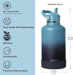 CIVAGO 64 oz Insulated Stainless Steel Water Bottle with Detachable Straw, Large Half Gallon Water Jug with Bucket Handle, Big Metal Leakproof Flask with Silicone Boot, Dishwasher Safe, Indigo Black