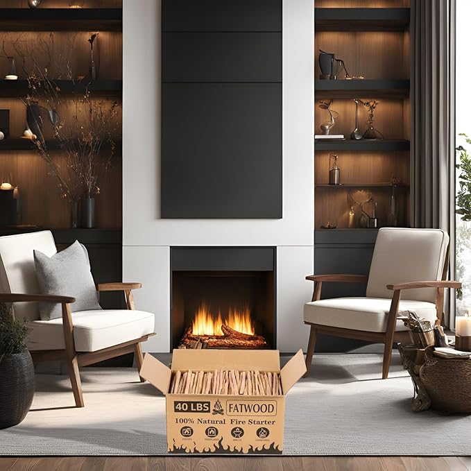 40 lbs Fatwood Fire Starter Sticks, 100% Natural Kindling Firewood Firestarter for Stoves, Pine Wood for Fireplaces, Campfires, Bonfires, Grill