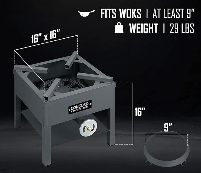 Concord Professional Single Banjo Wok Burner with Stand. Up to 270,000 BTU. Great for Home Brewing, Wok Stir Fry, Turkey, Etc. (16")