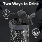 24 oz Halloween Insulated Water Bottle: Meoky Stainless Steel Water Bottle with 2-in-1 Straw Lid - Leak Proof, Cold for 24 Hours, Protective Silicone Base, Halloween Gifts for Women Men, Pop Skull