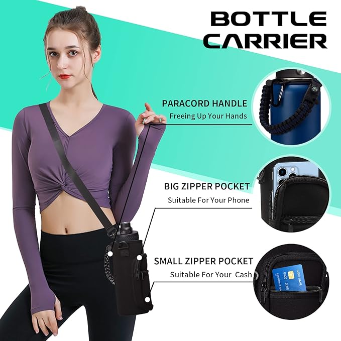 Water-Bottle Insulated 40oz with Straw - Carrying Pouch & Paracord Handle, Leakproof Thermo Metal Bottle Keep Cold 48H Hot 24H, Sport Canteen Stainless Steel Water Bottle for Indoor