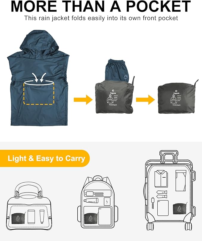 Outdoor Ventures Men's Rain Jacket Waterproof Lightweight Packable Rain Pullover for Hiking Golf Running