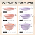 Collapsible Dog Bowls 2-Pack, Portable Travel Dog Bowl with Carabiner, Food-Grade Silicone Pet Bowl for Hiking, Walking (22 OZ Macaron Pink and Violet)