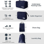 7 Set Compression Packing Cubes for Travel - Compressible, Lightweight, and Space-Saving Packing Cubes, Travel Essentials for Women, Navy