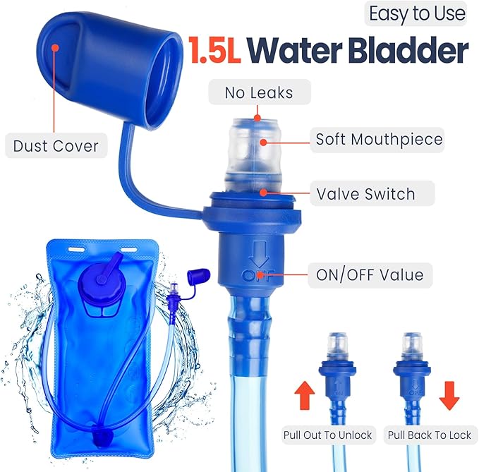 Kids Hydration Backpack with 1.5L Water Bladder Hiking Backpack Lightweight for Boys or Girls Children Biking Climbing Running Cycling