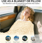 Travel Blanket and Pillow-2-in-1, Ultra-Soft&Compact, One-Piece Airplane Blanket with Hand Luggage Belt and Backpack Clip,Travelers Accessories Gifts, 61x43 Inches(White)