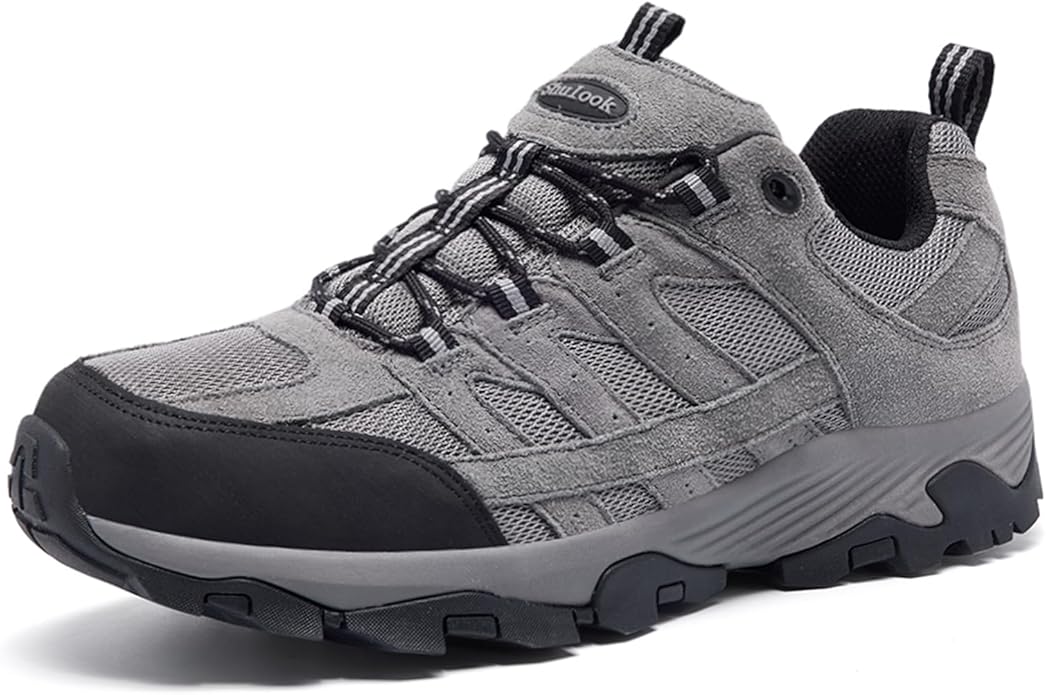 SHULOOK Men's Waterproof Hiking Shoes Lightweight Anti Slip Outdoor Ankle Boots Breathable Hike Trekking Trails Shoe