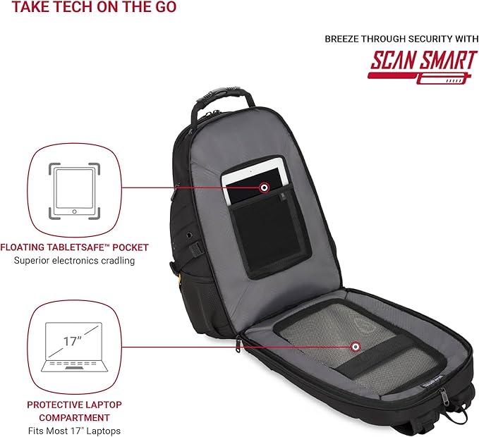 SwissGear 1900 Scansmart TSA 17 Laptop Backpack, Black/Gold, 19-Inch