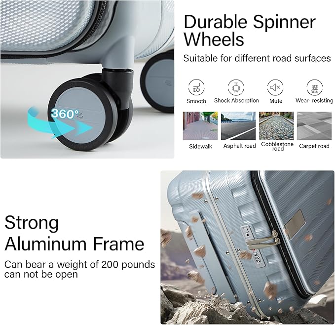 Hanke 26 Inch Large Checked Luggage PC Hard Shell Luggage Top Opening Travel Luggage Suitcases with Wheels for Woman Men.(Grey)