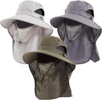 Cuffbow 3 Pcs Sun Hat for Men Women with Neck Flap Breathable Wide Brim Bucket Hat UV Protection UPF 50+ Fishing Hiking